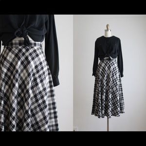 Vintage Plaid Wool Midi Skirt